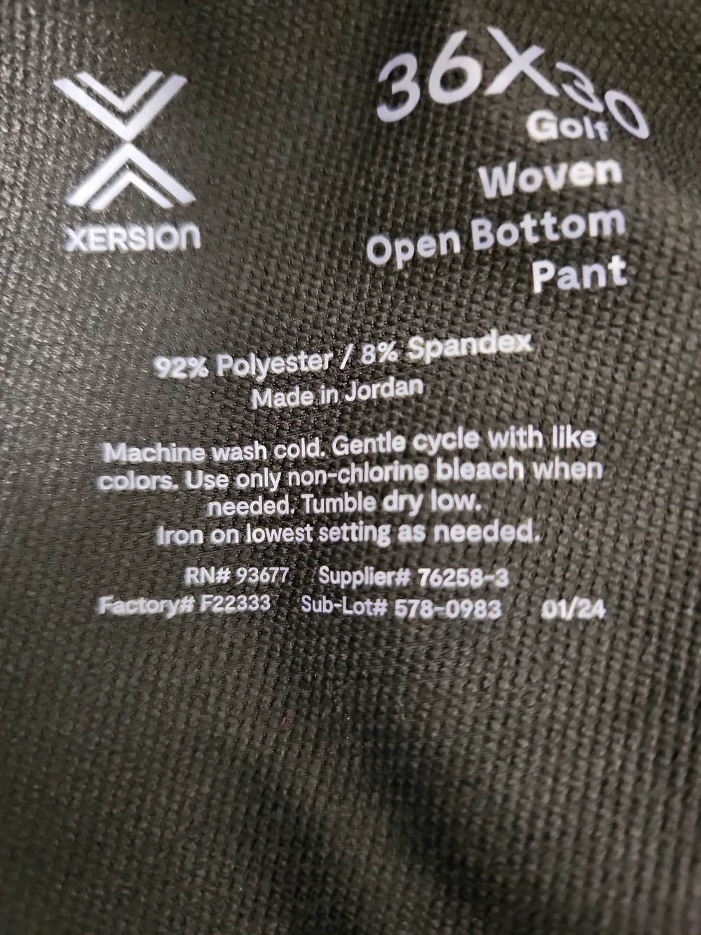Xersion Men's Black Golf Woven Open Bottom Pants Size 36x30